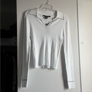 French Connection White Ribbed Long Sleeve Top